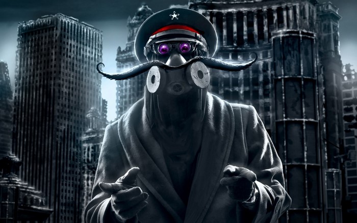 Romantically Apocalyptic character with gas mask and mustache