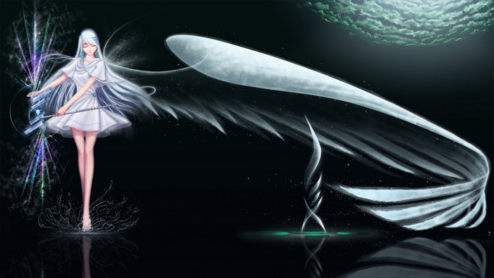 Angel with white wings holding a staff