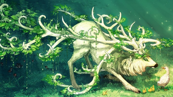 Majestic Mythical Deer with Lush Antlers in Forest