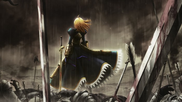 Saber from Fate/stay night on a battlefield