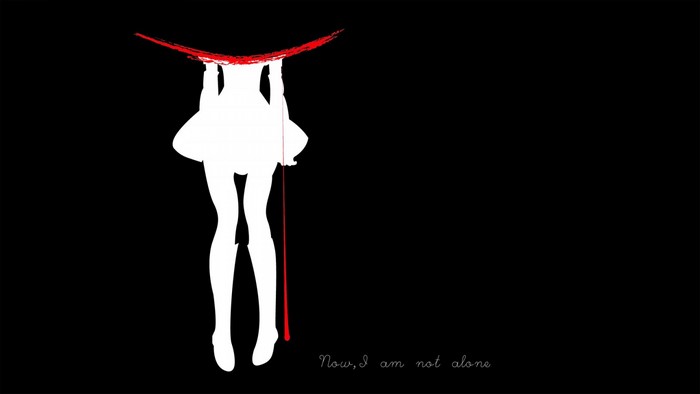 Girl hanging from red line, Mahou Shoujo Madoka Magica