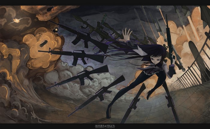 Akemi Homura from Mahou Shoujo Madoka Magica with guns