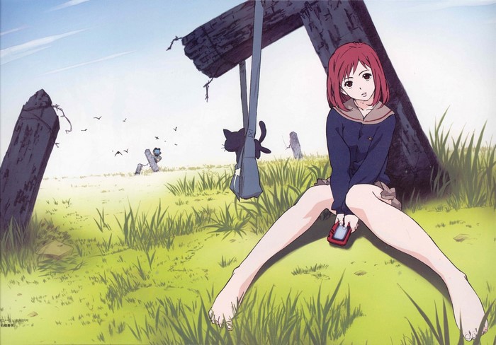 Haruko Haruhara from FLCL sitting in a field