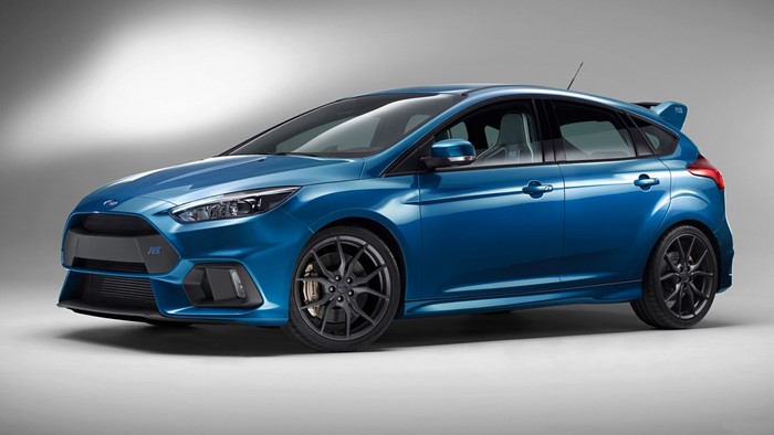 Blue Ford Focus RS hatchback sports car