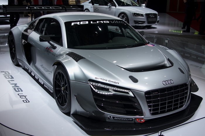 Silver Audi R8 LMS Ultra race car