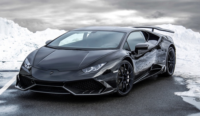 Black Lamborghini Huracan in Snowy Landscape