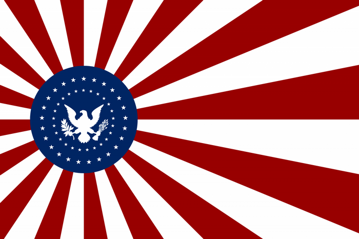 American flag with sunburst and eagle emblem