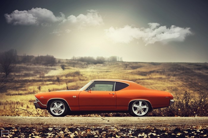 Orange 1969 Chevrolet Camaro SS muscle car