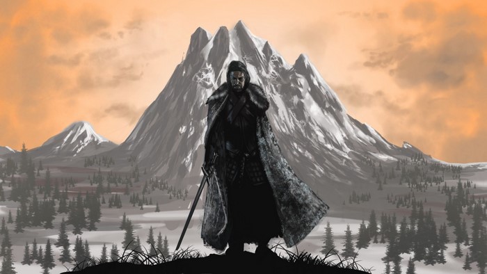 Jon Snow from Game of Thrones in a snowy landscape