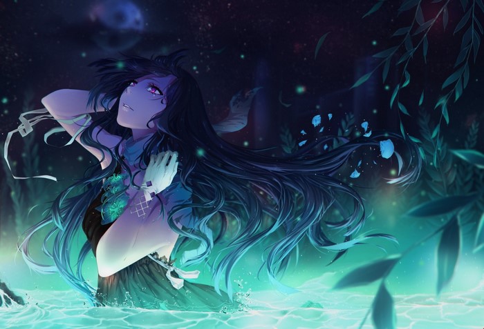 Alys from Vocaloid in water at night