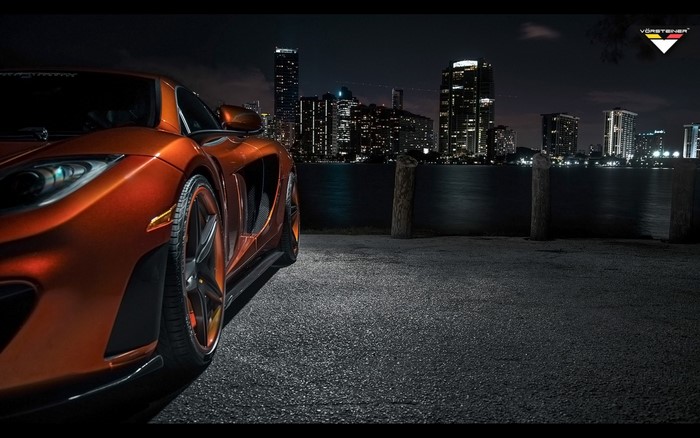 Orange McLaren MP4 12C by Vorsteiner at Night