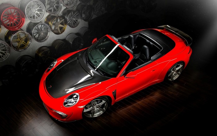 Red Porsche 991 Carrera Stinger Convertible with Carbon Fiber Hood