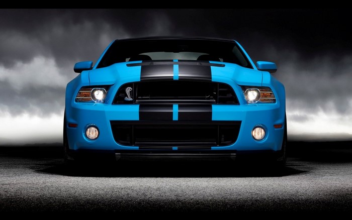 Blue Ford Shelby GT500 with Black Stripes