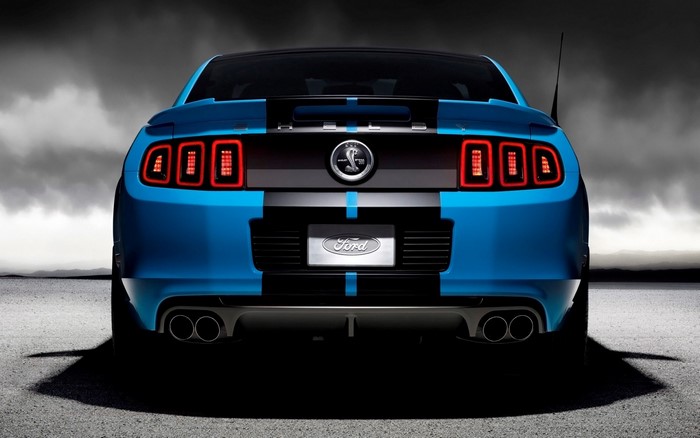 Blue Ford Shelby GT500 Mustang rear view