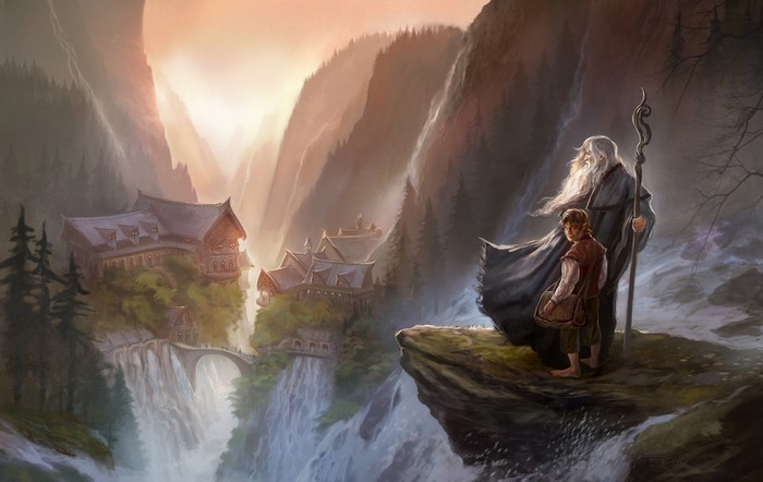 Gandalf and Bilbo Overlooking Rivendell