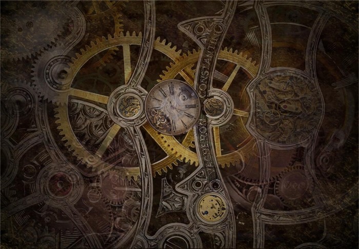 Steampunk clockwork gears and timepieces