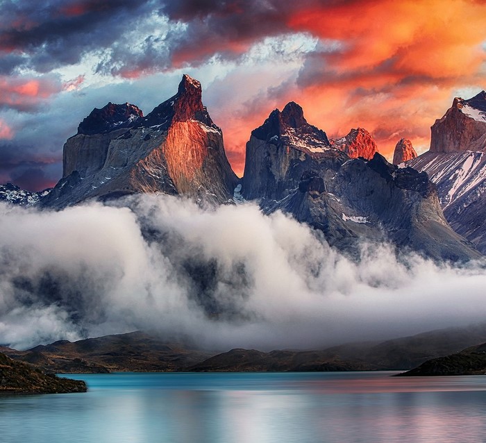 Sunset Over Torres del Paine Mountains in Patagonia