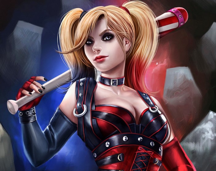 Harley Quinn from DC Comics holding a baseball bat