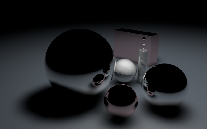 Still life with reflective spheres and geometric shapes