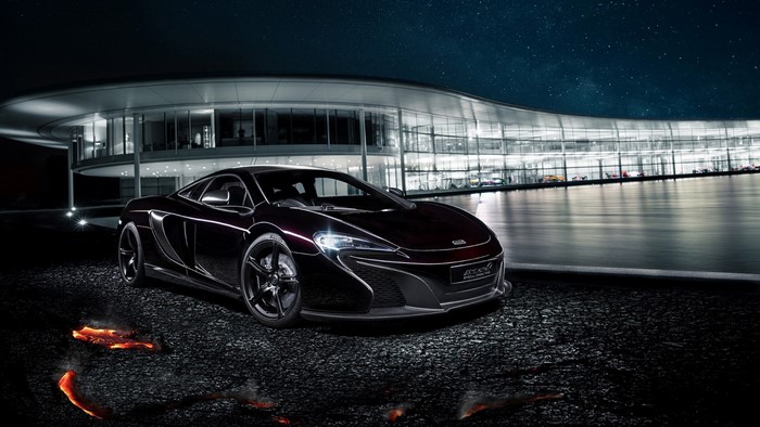 McLaren 650S sports car at McLaren Technology Centre at night