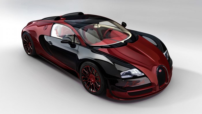 Bugatti Veyron sports car with red and black carbon fiber
