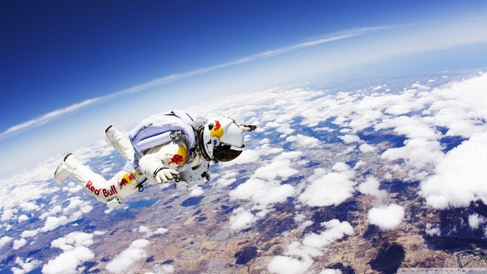 Red Bull skydiver Felix Baumgartner freefalling from space