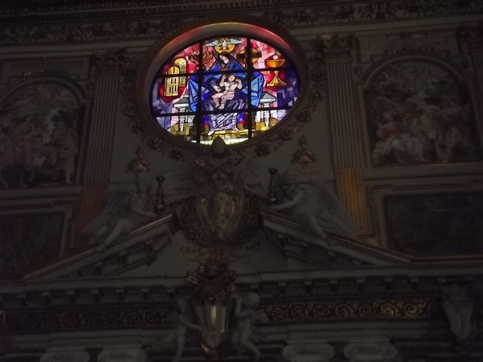 Stained glass window in a cathedral