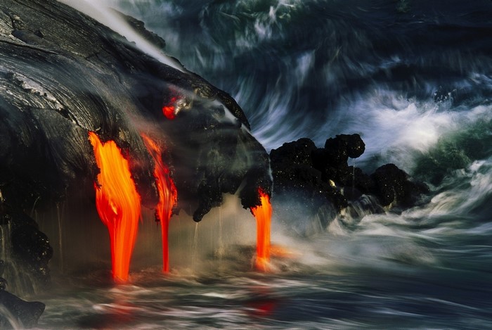 Lava flowing into the sea on Hawaii island