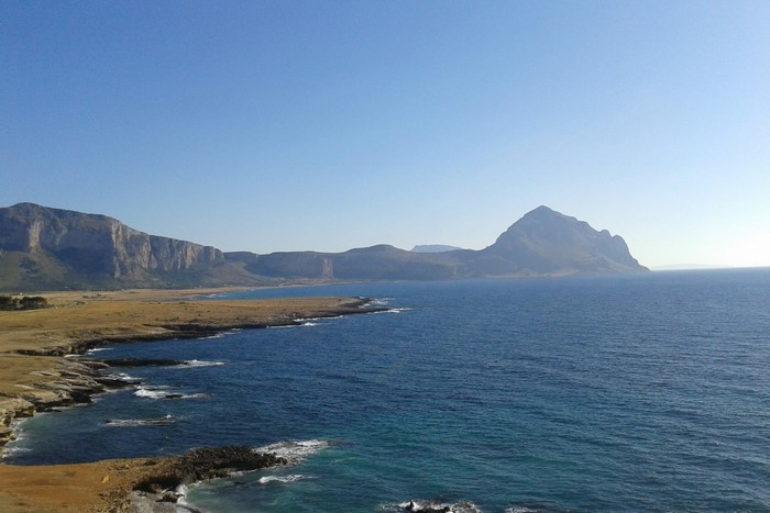Coastal landscape with mountains and sea in Sicily, Italy