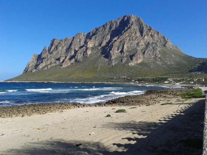 Monte Cofano mountain overlooking the sea in Sicily, Italy