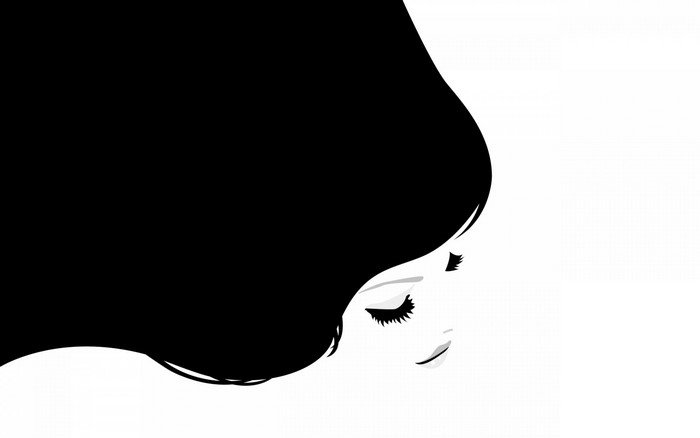 Illustration of a woman's face with black hair