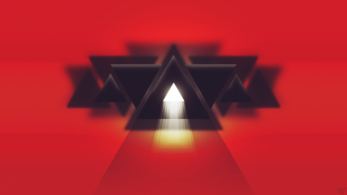 Abstract red triangles with light beam