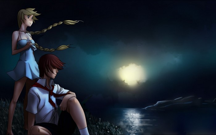 Slavya and Semyon from Everlasting Summer at night