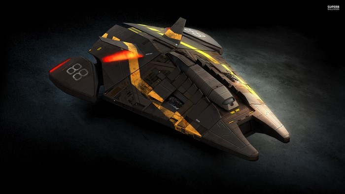 Elite Dangerous spacecraft with orange markings