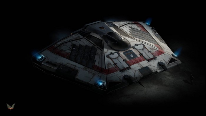 Elite Dangerous spaceship in darkness
