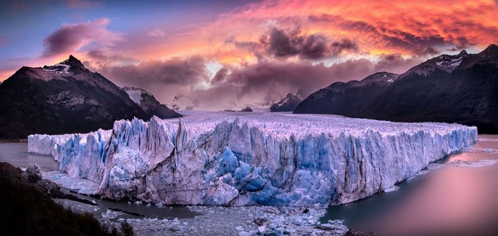 landscape, mountains, sunset, sea, nature, clouds, sunrise, ice, snowy ...