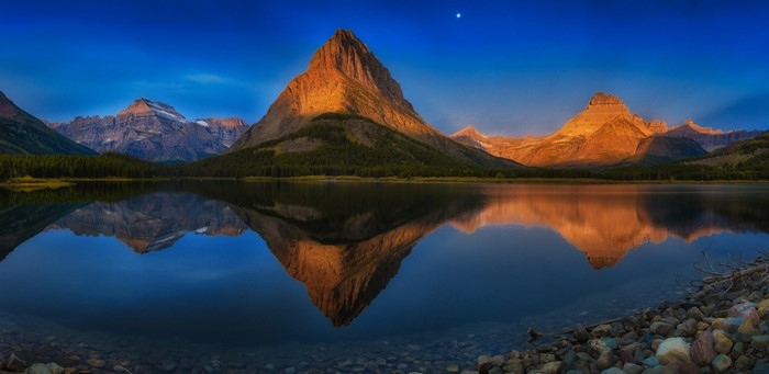 Glacier National Park Mountain Reflection at Dusk