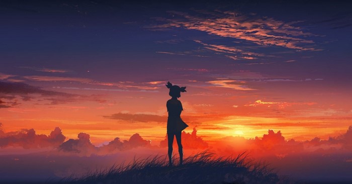 Lena from Everlasting Summer at sunset