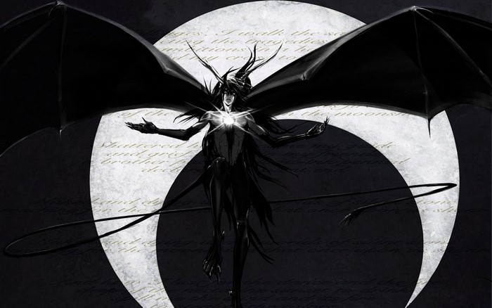 Ulquiorra Cifer from Bleach with wings and moon