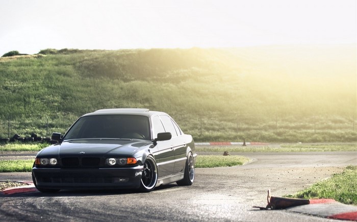 Black BMW Sedan on a Race Track