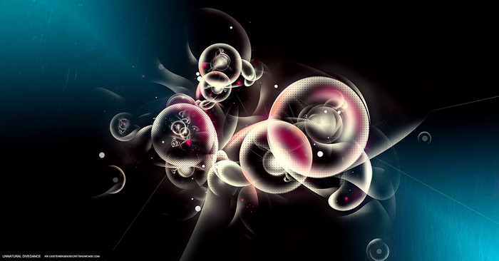 Abstract digital art with glowing circles and dark background