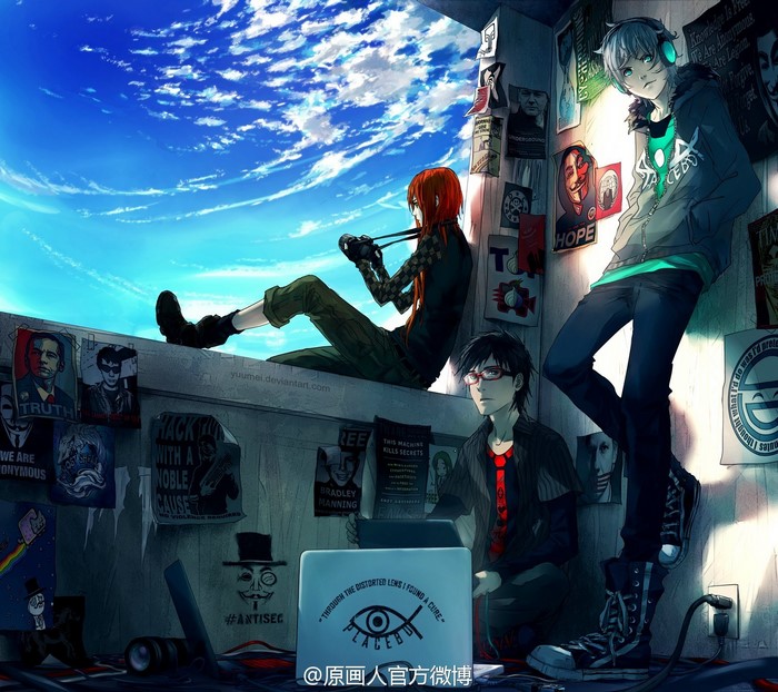 Fisheye Placebo characters with Anonymous posters