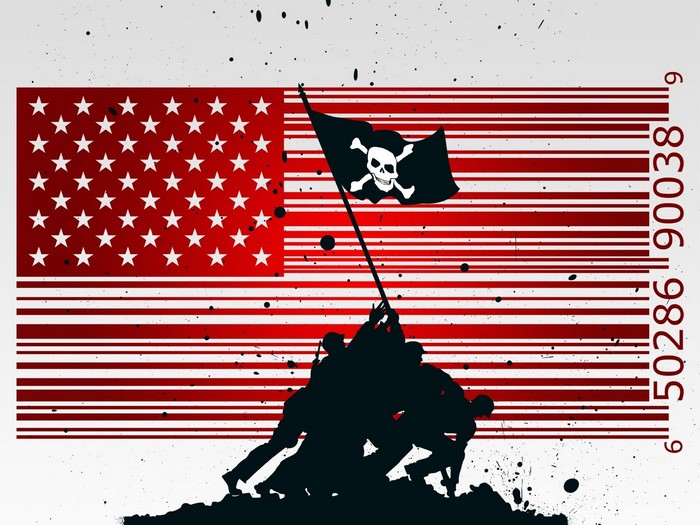 American Flag with Pirate Skull and Barcode