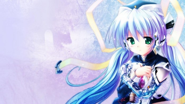 Anime Girl with Futuristic Arm and Blue Hair