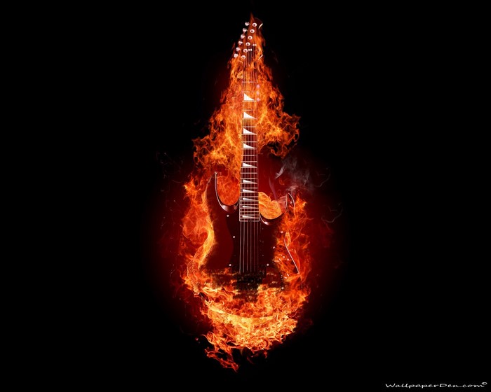 Electric guitar engulfed in flames