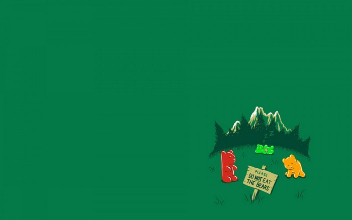 Gummy bears in a forest with a sign