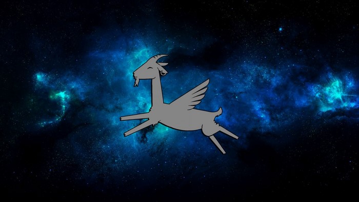 A winged goat in space
