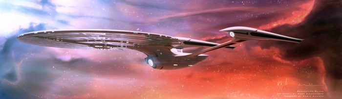 USS Enterprise spaceship in a colorful nebula