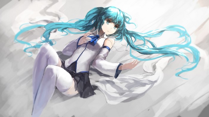 Hatsune Miku from Vocaloid lying down