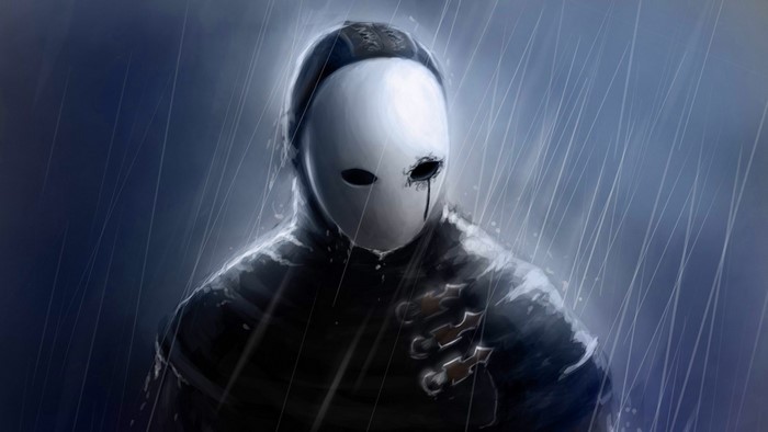 Masked figure in the rain from Dark Souls II